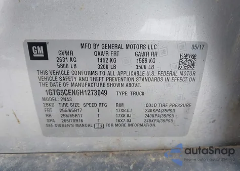 2017 GMC Canyon Sle from USA, damaged, VIN 1GTG5CEN6H1273049